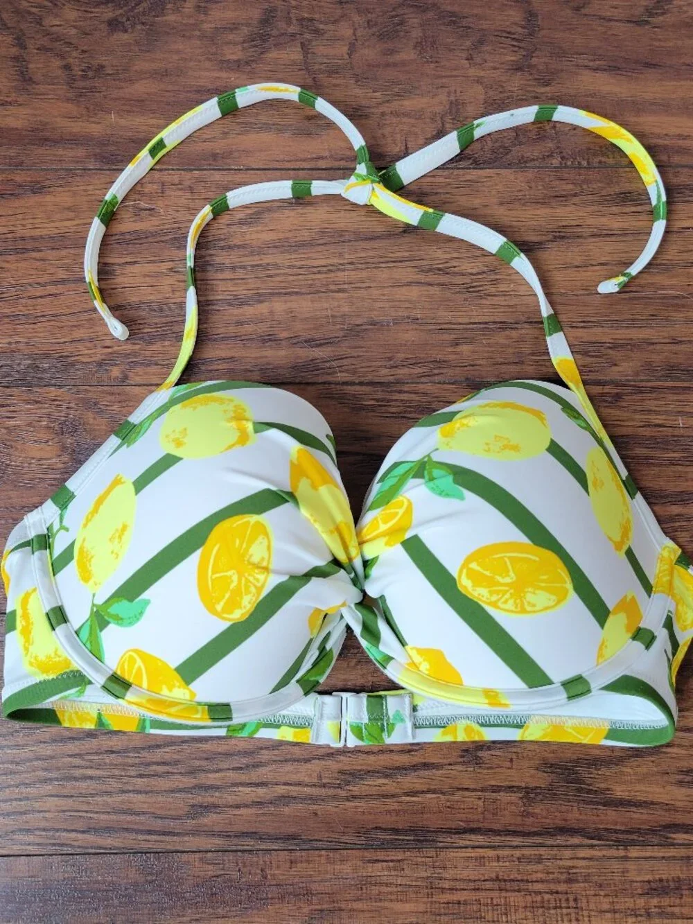 AERIE Lemon Stripe Underwire Push-Up Halter Bikini Swim Top sz 38DD EUC Beach